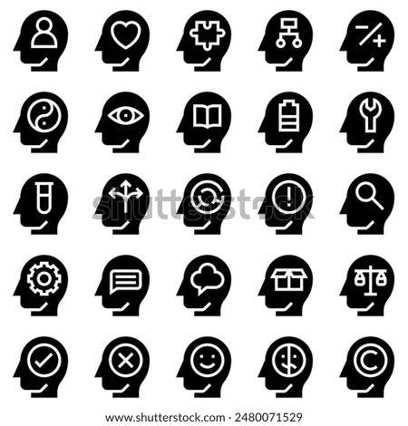 Brain Process and human mind Icon Set, Vector Illustrations in Solid Design