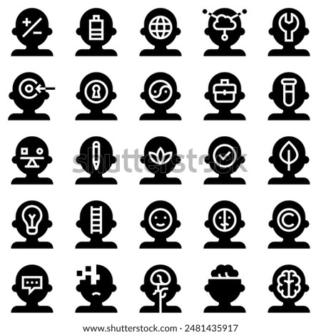 Mind Process Icon Set, Vector Illustrations in Solid Design