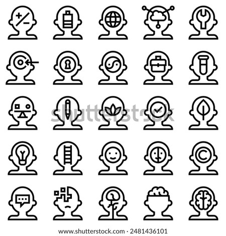 Mind Process Icon Set, Vector Illustrations in Line Design