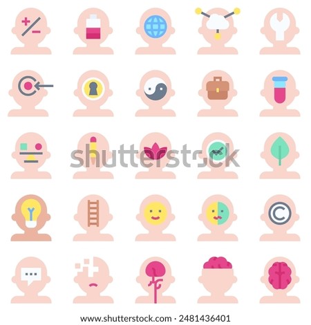 Mind Process Icon Set, Vector Illustrations in Flat Design