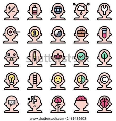 Mind Process Icon Set, Vector Illustrations in Filled Design