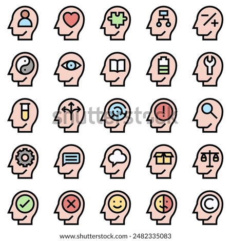 Brain Process Icon Set, Vector Illustrations in Filled Design