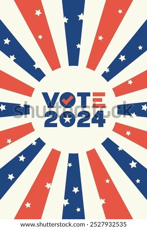 Vote 2024 Campaign Poster with Red and Blue Starburst Design and Checkmark Icon