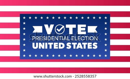 Vote Presidential Election United States with Check Mark and Stars Icon in Blue Square on Red Stripe Background Vector Illustration