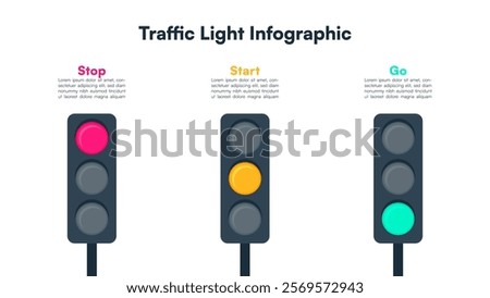 Vertical Traffic Light Infographic Featuring Stop, Start, and Go Vector Illustration