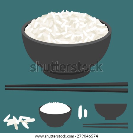 Rice vector in bowl with chopsticks