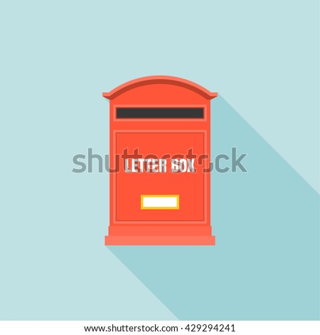 Red mail box post illustration isolated with long shadow , flat design collection set 1