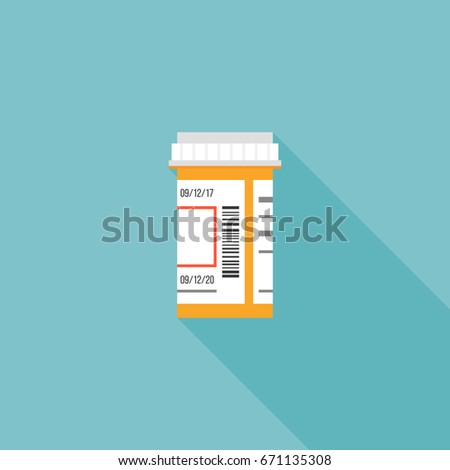 Prescription bottle icon, flat design with long shadow