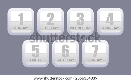 seven days a week with Numbers 1-7 Vector illustration of apps icon set with gray color Background.