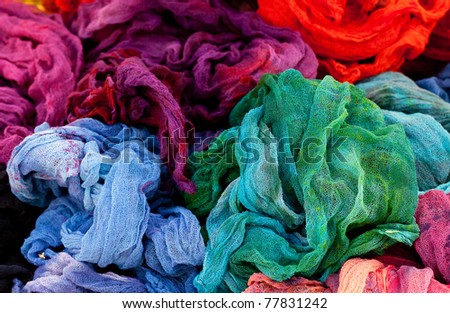 background of multicolored fabric at the fair