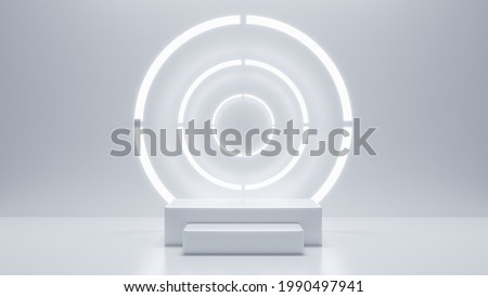 Preduct display, White podium and background with abstract minimal scene for product and brand presentation, Abstract podium composition, White background copy space, 3d render, 3d illustration.