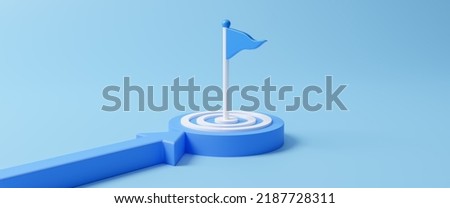 Flag in the middle of the target, aimed at a goal. The concept of a way to achieve the goal. Focus marketing target concept. business concept of route to goal, increase motivation, 3d rendering. 商業照片 © 