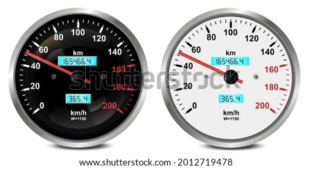 Car dashboard gauges set. Collection of speedometers, tachometers. Vector illustration isolated on white background.