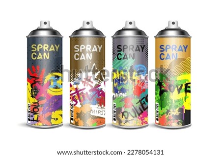 Set of spray cans in pop art style. Beautiful designer collection.