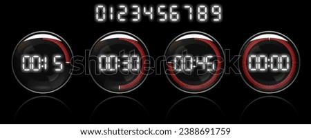 Set of digital stopwatches. Electronic timers. Isolated. Vector.