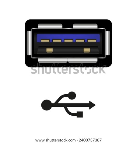 USB 3.0 in 3D style with icon. Vector illustration isolated on white background.