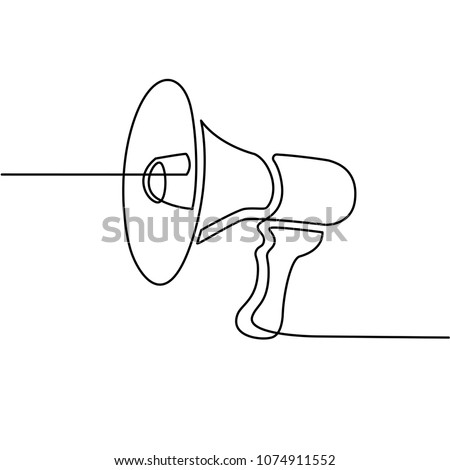 Continues Line Drawing of Megaphone Icon. Social Media Marketing Concept. Drawn by Hand on White Background. Vector Illustration.