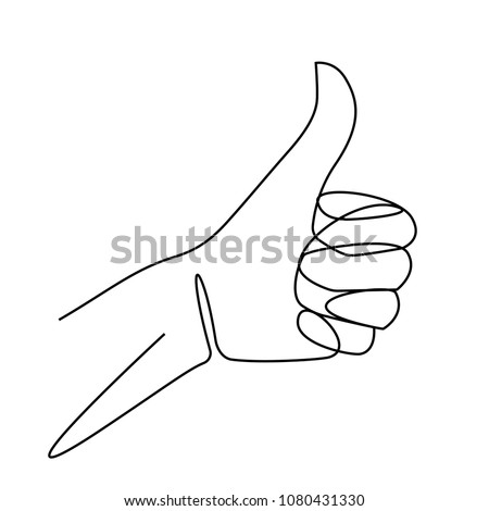 One line drawing of hand showing great sign. Continuous line finger up. Hand-drawn vector illustration of linear like gesture.