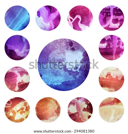 Watercolour circle vector textures. Mega-useful pack for  your designs. Perfect for branding, greetings, websites,  merchandise designs and so much more. Bright purple color  illustration.