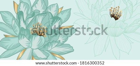 Luxury green jade background vector with golden metallic decorate in leaf 