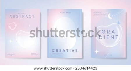 Abstract pastel gradient background vector set. Minimalist style cover template with heart, moon, sparkle. Modern wallpaper design perfect for poster, flyer, social media, card, prints.