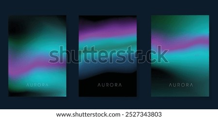 Modern gradient poster aurora design vector set. Minimalist cover template with vibrant northern light collection. Ideal design for background, social media, cover, banner, flyer, ads.