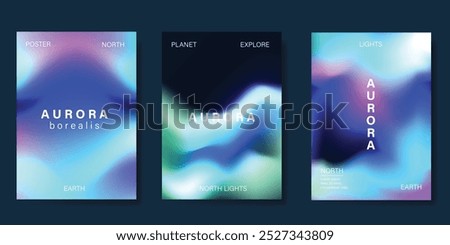 Modern gradient poster aurora design vector set. Minimalist cover template with vibrant northern light collection. Ideal design for background, social media, cover, banner, flyer, ads.