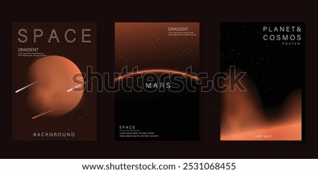 Planet and galaxy Space card vector set. Solar system with galaxy planets, asteroids, jupiter, saturn, mars, moon, ring line solar. Cosmic design for flyer, brochure, background, poster, cover.