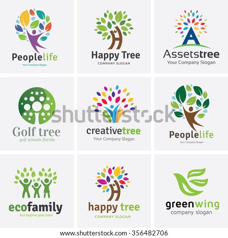Tree logo  with people design set for Vector logo template