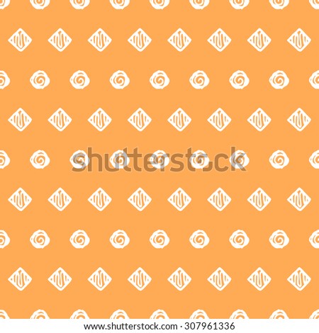 Abstract seamless pattern with simple hand drawn circles and squares. Elegant background for cards, textile, print or wrapper paper. Orange and white endless pattern.