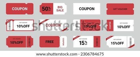 Coupon promotion illustration set. Discount coupon, gift voucher, coupon book.Eps 10
