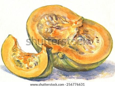 The still life. The pumpkin. The paintings. Watercolor