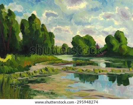 Summer landscape. Oil painting