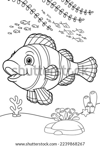 coloring book for kids, animals cartoons, undersea, underwater coloring book, ocean animals for coloring, cartoon coloring, and Outline vector illustration for children. Cute cartoon characters, Clow