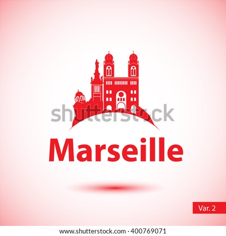Marseille City skyline silhouette. Vector illustration. Simple flat concept for tourism presentation, banner, placard or web site. Business travel concept. Cityscape with landmarks