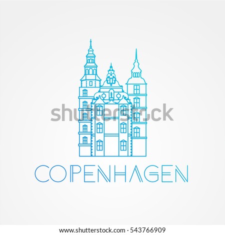 Rosenborg Castle. The symbol of Copenhagen, Denmark. Vector linear Icon for travel agency. High detail