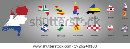 Map of the Netherlands with provinces in the colors of the flags