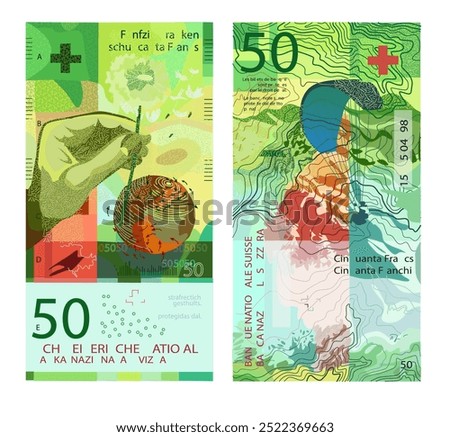 Stylized vector image of fifty Swiss francs back and front