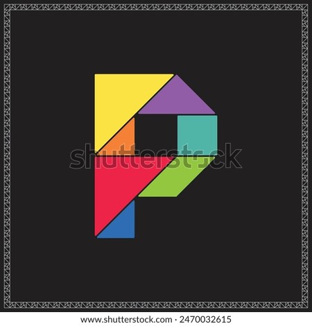 Tangram Puzzle Letter P Alphabet Colorful Geometric Illustration