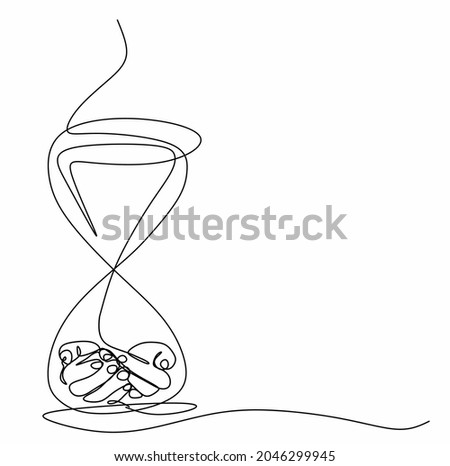 continuous drawing with one line of an hourglass and fingers. The concept of time