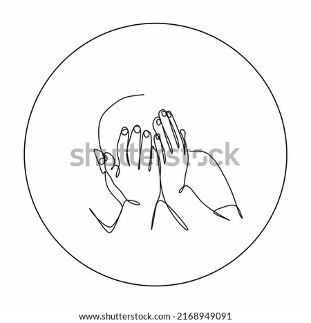 A continuous drawing of a circle and a silhouette of a person with his face covered with his hands.  Conceptual drawing of the vicious circle of the neurotic
