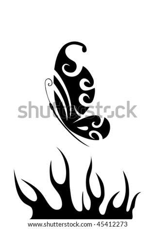 Silhouettes Of Abstract Butterfly And Hot Flame, Vector Illustration ...