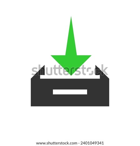 save file icon with drawer illustration and green arrow