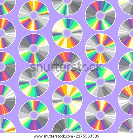 Cyberpunk in pink and violet seamless vector repeat pattern with cds