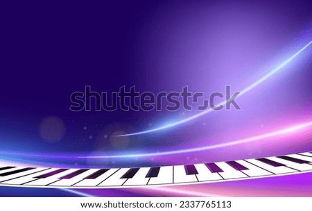 Curved piano keys atop purple beams and bokeh, used for cover art, music-related advertising posters.