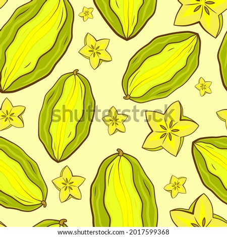 Tropical starfruits vector seamless repeat pattern.