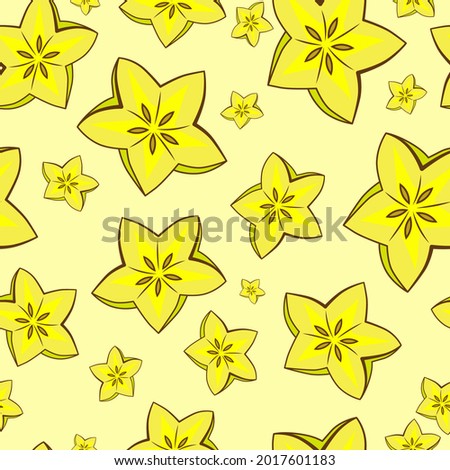 Tropical starfruits flower vector seamless repeat pattern.