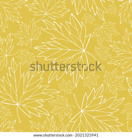 Maple leaves seamless pattern. Acer foliage outline boundless background. Floral endless texture. Yellow and white leaves сute pastel repeating surface design