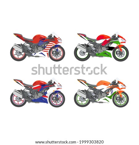 super fast luxury motorbike with flag motif