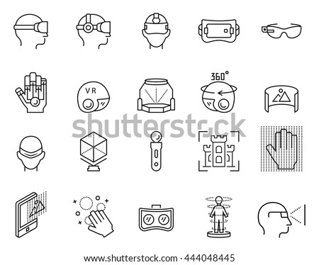 Virtual reality icon set in thin line style. Vector illustration.